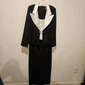 Women's EVER BEAUTY Vintage 90s Black & White Maxi Tuxedo Skirt Suit Size 12
